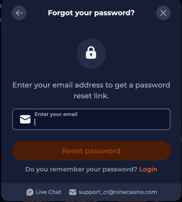 NIneCasino Haben Sie Ihr Passwort vergessen?