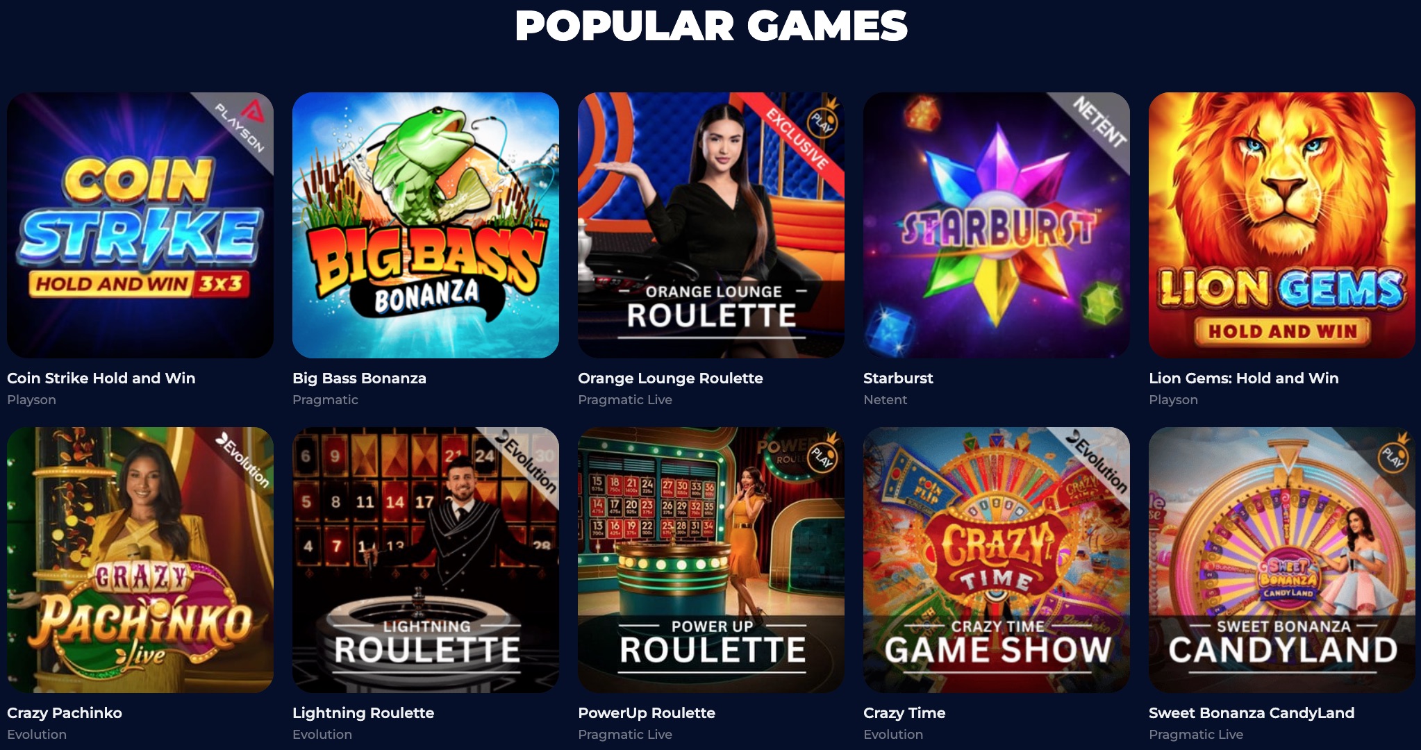 NineCasino Popular Games