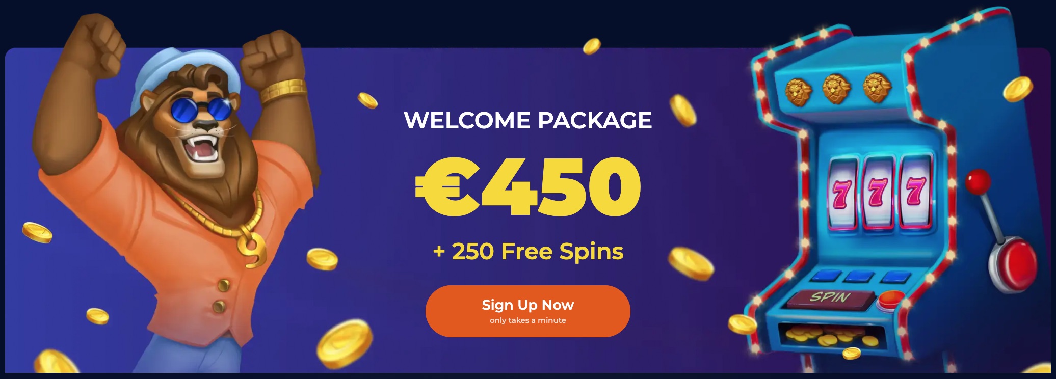 NineCasino Welcome Package €450 + 250 Free Spins